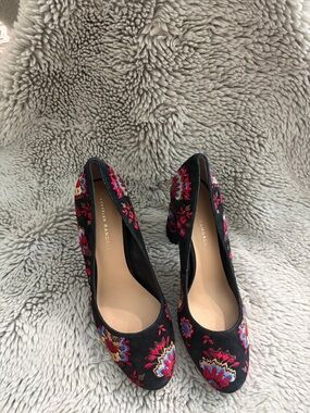 Loeffler Randall Black Embroidered Floral Block Heels